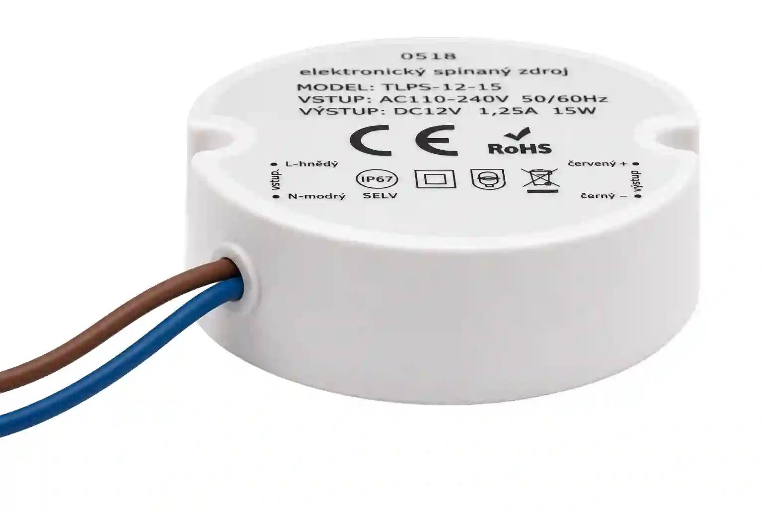 Krytí IP67  LED zdroje 12V 15W do krabice KU68 pro prostředí s vyšší vlhkostí a prachem